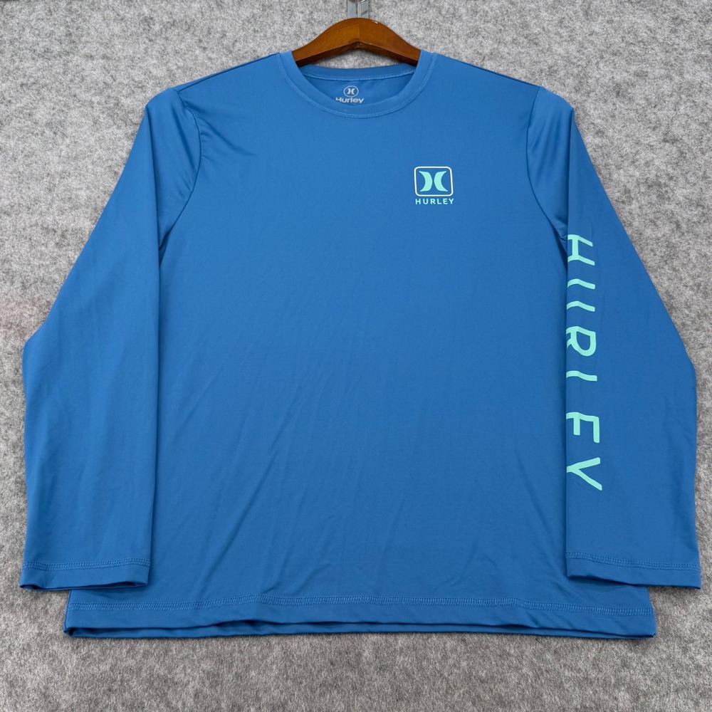 Hurley Mens Blue Long Sleeve Performance Sun Shirt Rash Guard Logo Size M